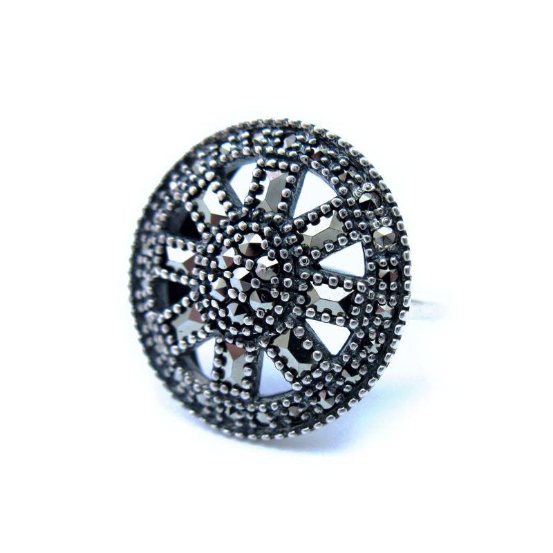 Marcasite 'Wheel' Ring in Sterling Silver - 01R478MC - Click Image to Close